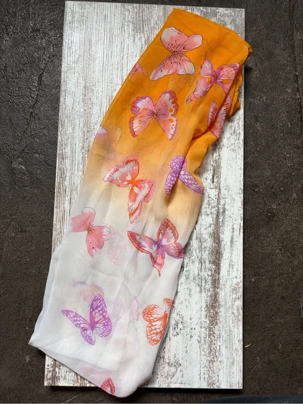Butterfly Ombre Infinity Scarf - Orange and White